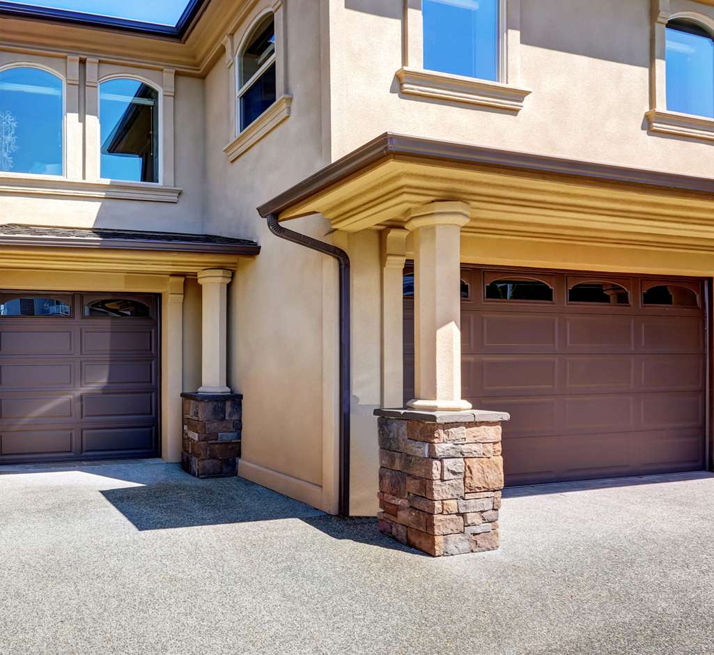 a house with a garage door